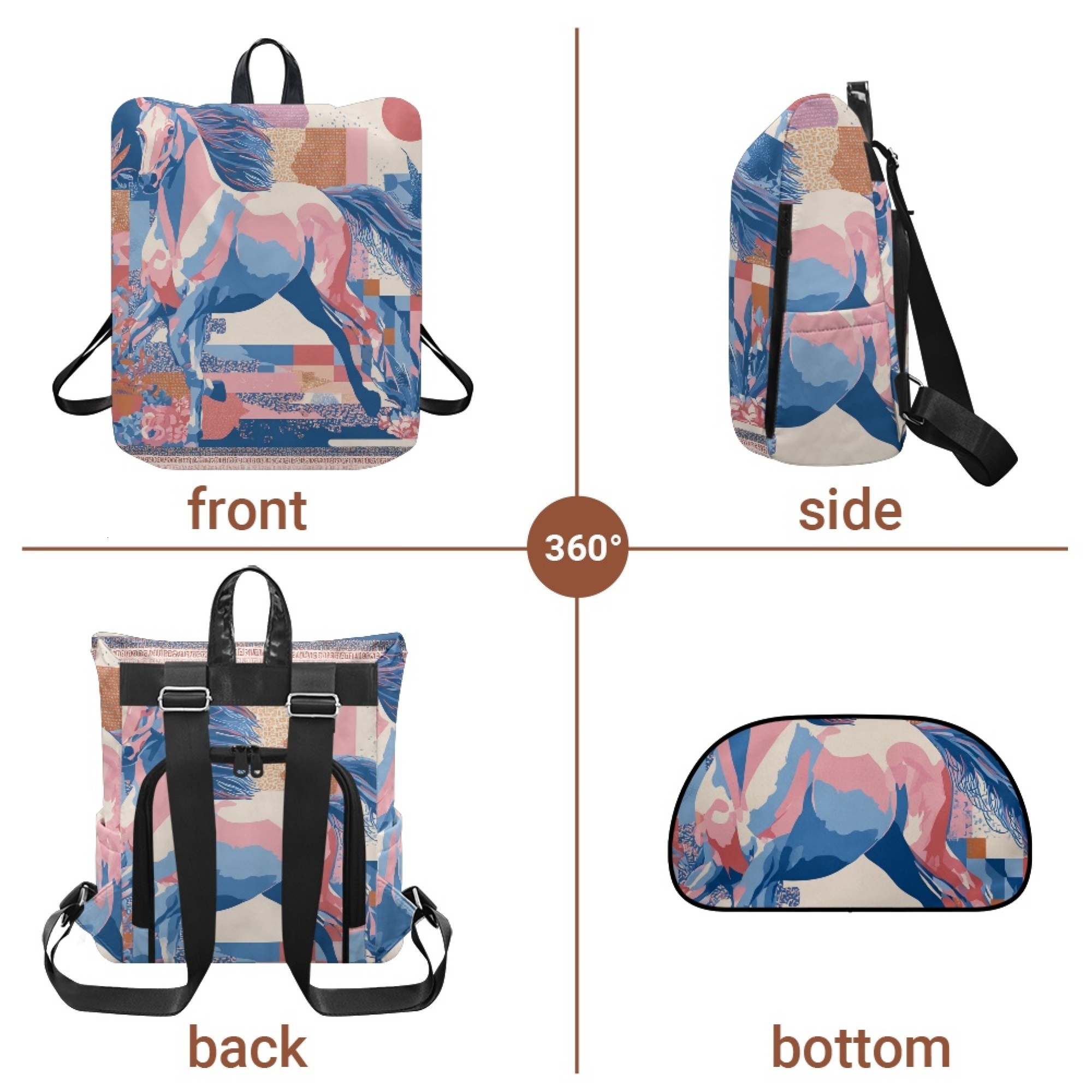 Custom H Designer Fashion Anti Theft Backpack Luxury Horse Pattern Unisex Full Print Backpack Laptop Bag Travel Bag H44