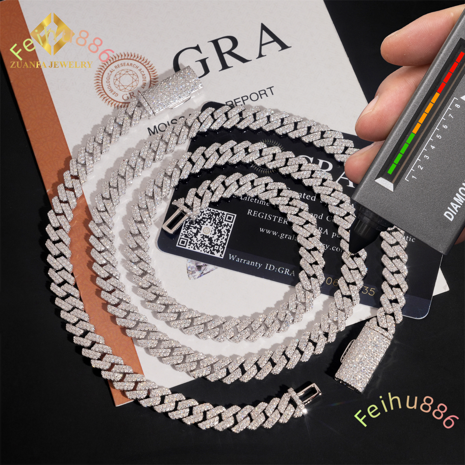 Pass Diamond Tester 925 Silver Moissanite Diamond Fine Jewelry Iced Out 10mm Hip Hop Moissanite Cuban Link Chain