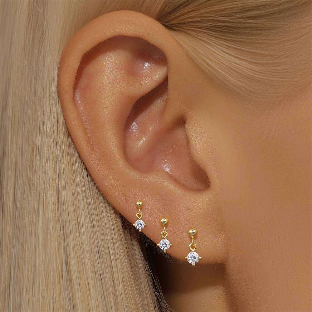 Aide 925 Sterling Silver 3pcs Set 8/10/11mm Four-claw Diamond Stud Earrings For Women Versatile Temperament Ins Jewelry Gifts