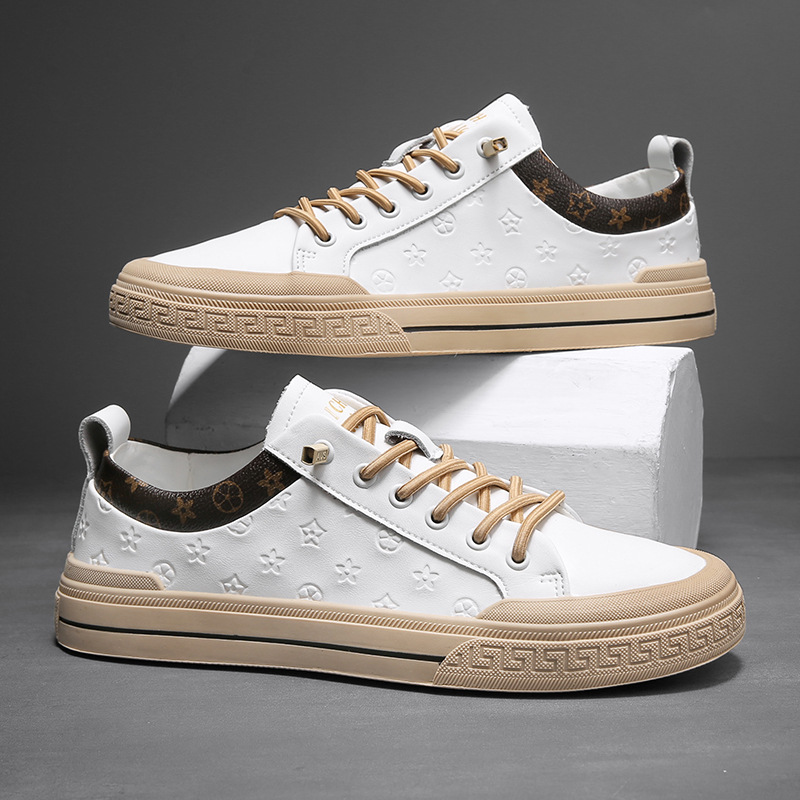 2026 Premium Genuine Leather Men's Footwear, Versatile Lace-Up Casual Shoes for All Seasons, Soft Cushioned White Fashion Sneakers