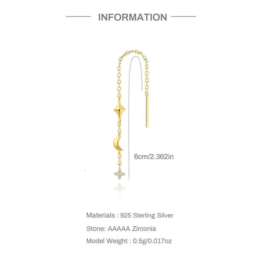 Aide 925 Sterling Silver Chain Tassel Star Zircon Earrings For Women Ins Minimalism Geometric Long Line Ear Studs Xmas Gift 1pc