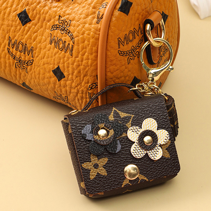 Mini Purse-Shaped Checkerboard Pattern Keychain with Flower Decoration & Tassel Accessory wholesale