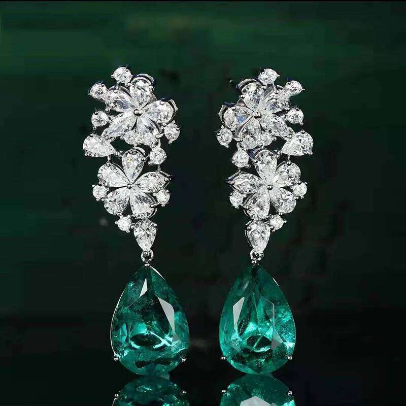Huitan Gorgeous Flower Dangle with Waterdrop Green Cubic Zircon Luxury Wedding Bridal Earrings Trendy Jewelry for Women
