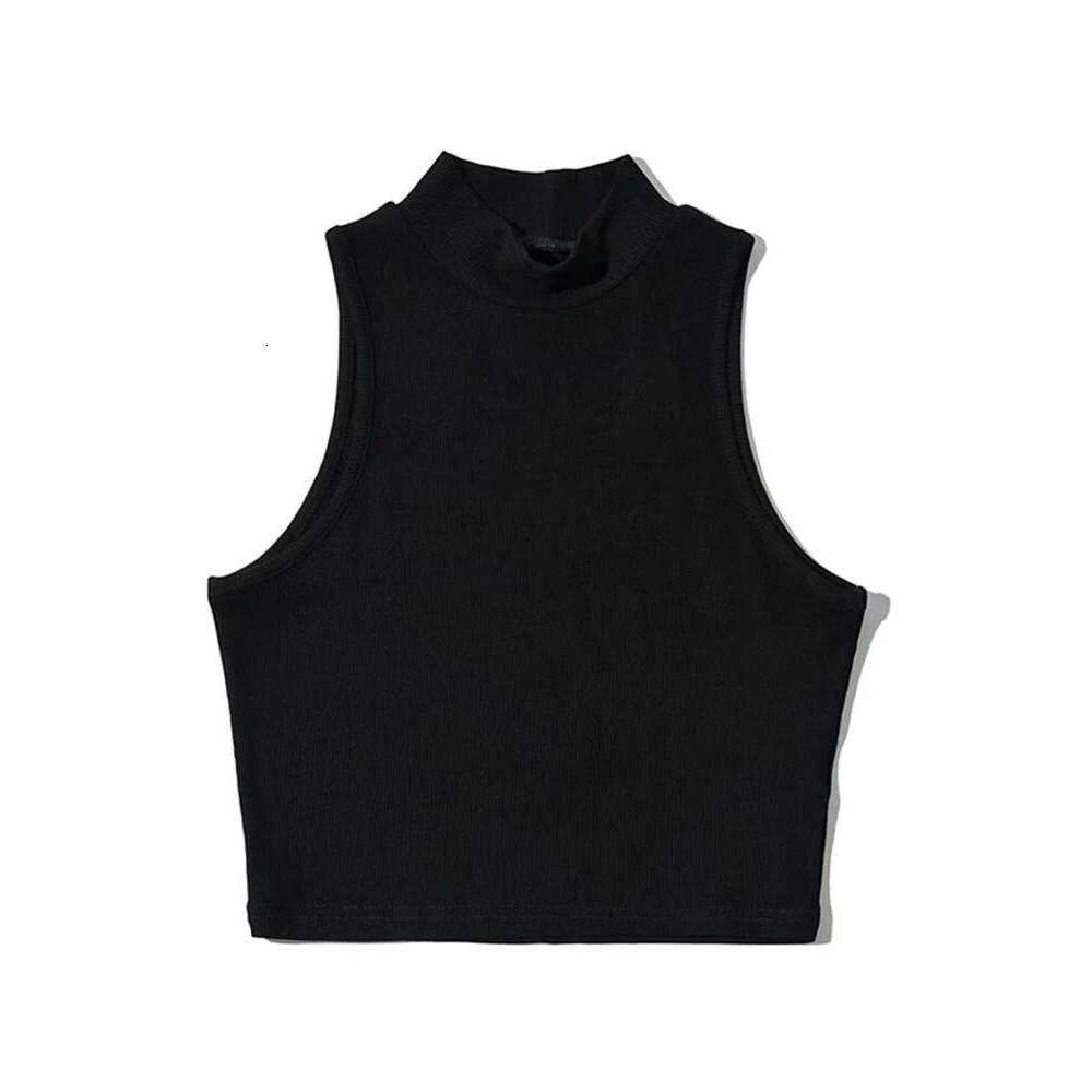 Summer Black Women Fashion Crop Top High Neck White Sleeveless Tank Tops 5 Colors