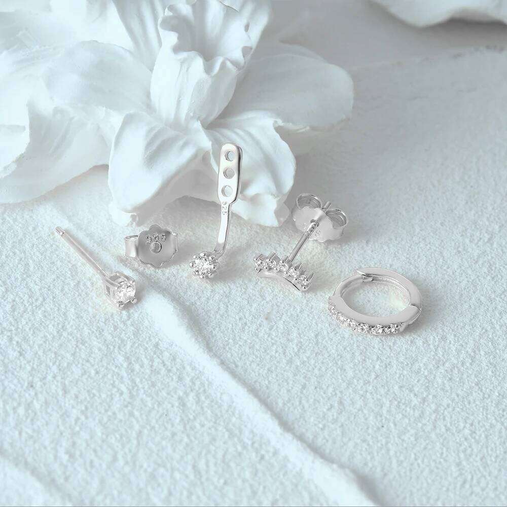 Aide 3PCs/set 925 Sterling Silver Round Zircon Piercing Stud Earrings For Women Minimalist Gold Pendientes Hoops Jewelry Set
