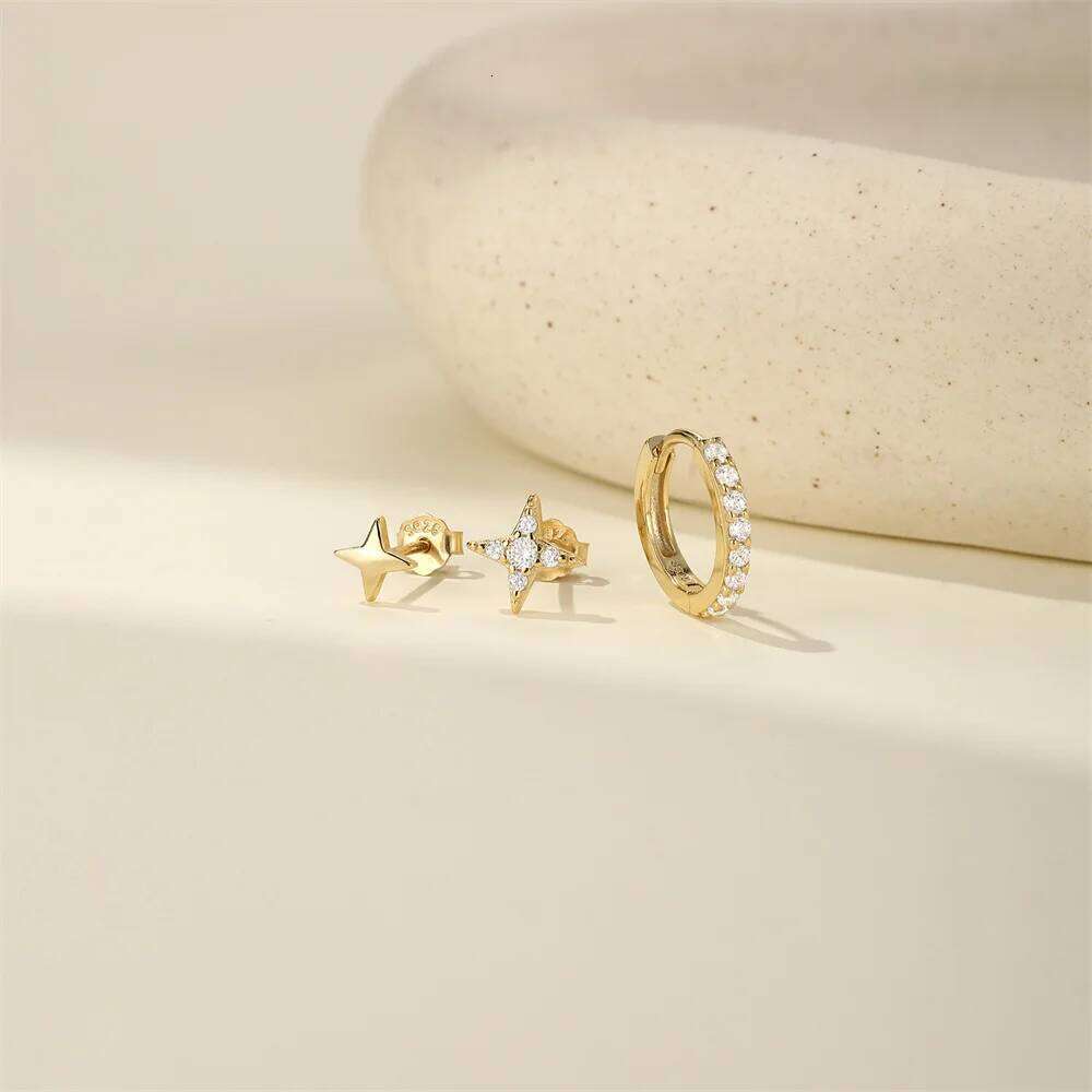 Aide 3pcs 925 Sterling Silver Star Earrings Set For Women Opal Cartilage Ear Bone Studs Student Christmas Party Gifts Jewelry