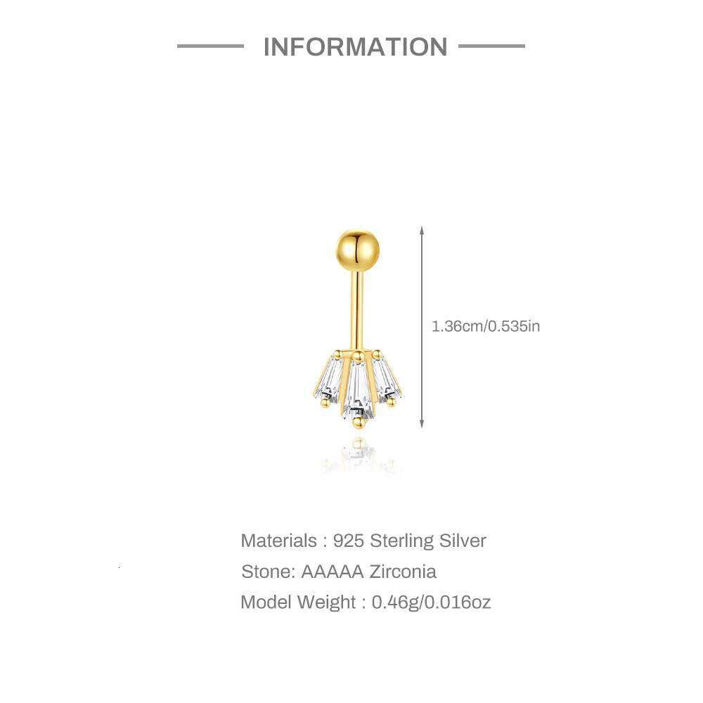 Aide 925 Sterling Silver Women Single Gold Zircon Crown European and American Flat Head Threaded Piercing Earring Gifts 1piece