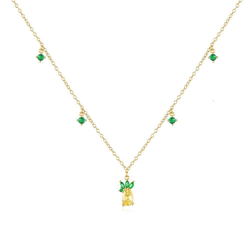 Aide 925 Sterling Silver Korean Pineapple Pendant Micro-set Zircon Cute Fruit Necklace Temperament Personality Clavicle Chains