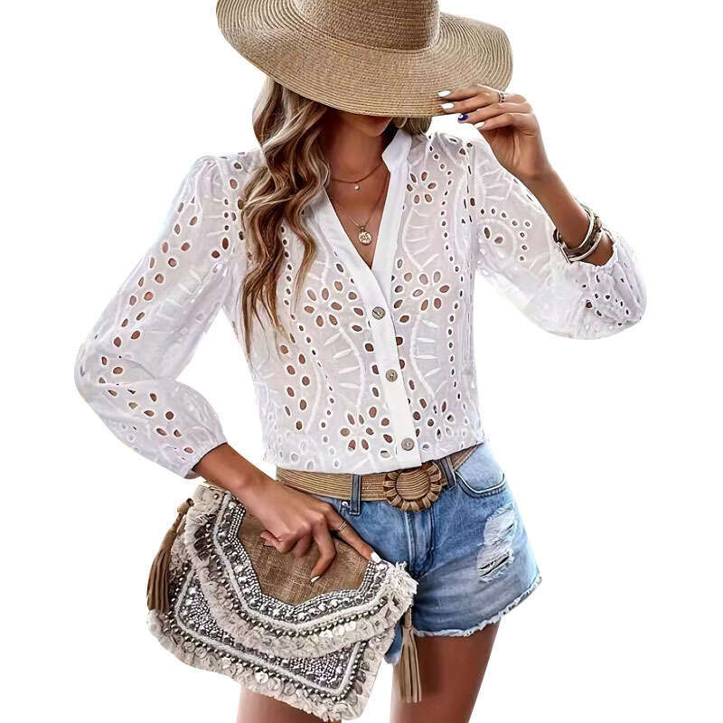 2026 European American Cross-Border Women's Clothing Button White Autumn Shirt Fashionable and Elegant