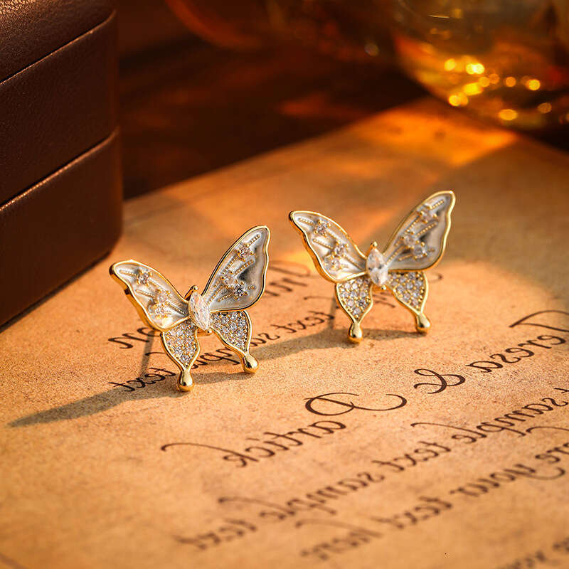 Micro Inlaid Full Zircon Oil Drop Butterfly for Women Original Design High-end Fashion Light Luxury Stud Hot Sweet Earrings