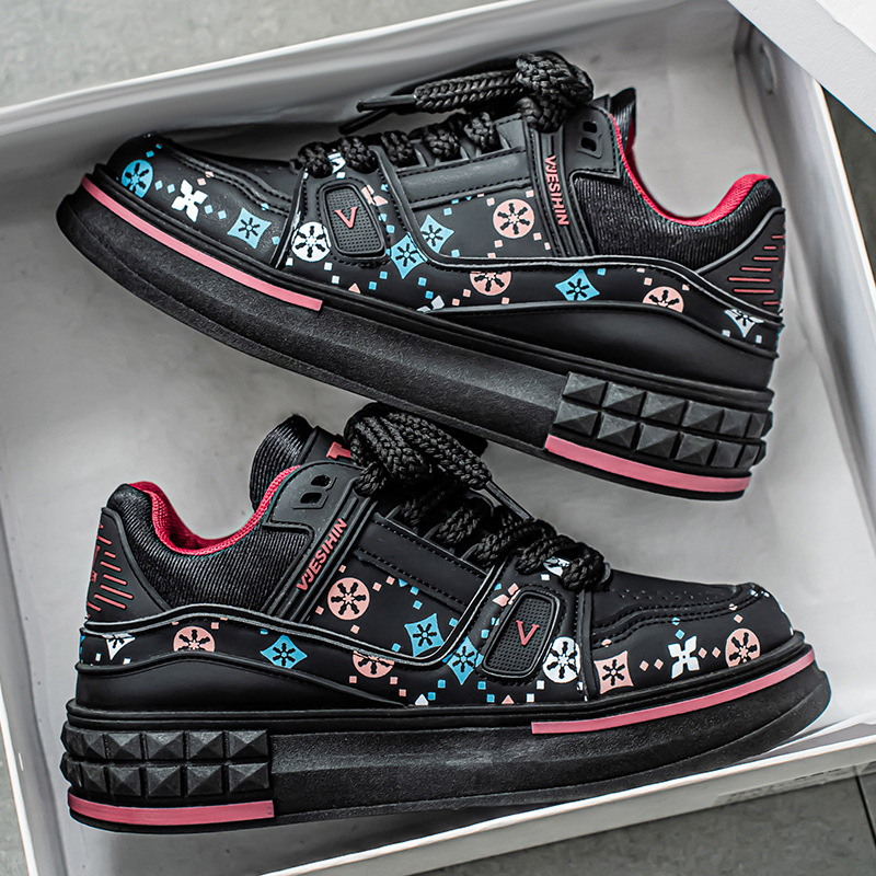 Free Shipping 2026 Spring Men's Platform Sneakers, Fashion Print Chunky Dad Shoes, Thick Sole Comfortable & Versatile Casual Shoes