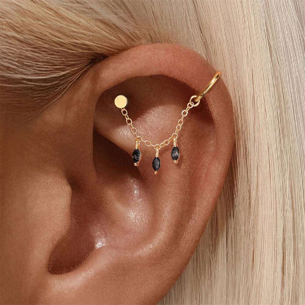 Aide 925 Sterling Silver Natural Black Hair Quartz Design Piercing Ear Studs Sparkling CZ Stud Earrings For Women Jewelry 1pc