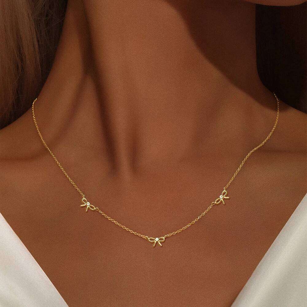 Aide 925 Sterling Silver Bow Necklace Fashion Handmake Neck Korea Choker Chain Necklaces for Women Jewelry