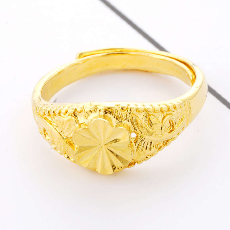 Fashion Ring Gold Plated Sweet Imitation Gold Open Ring for Women Flower Copper Alloy Accessories Wedding Party Ring