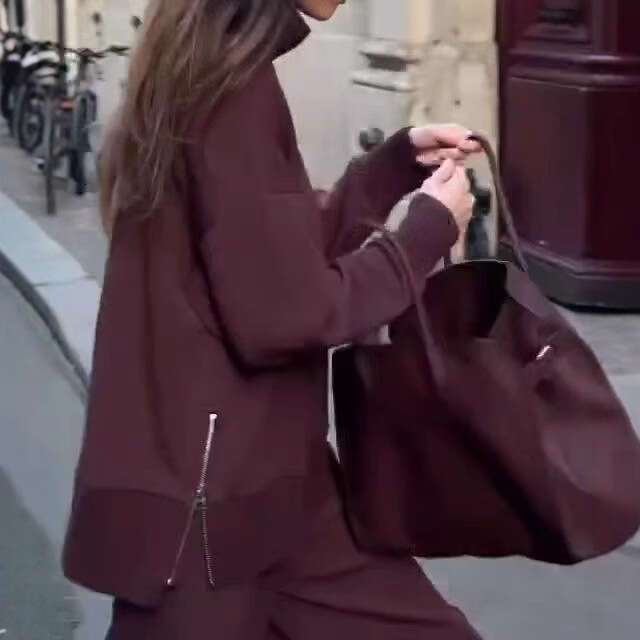 26 In Stock Cross-Border Hot Sale Spring New Solid Color Round Neck Loose Casual Sweatshirt Set