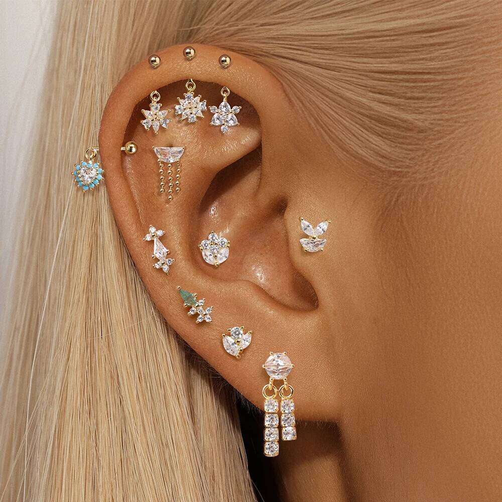 Aide 1piece Plata 925 Sterling Silver Zircon Screw Back Earring For Women Bone Piercing DIY Ear Stud Jewelry