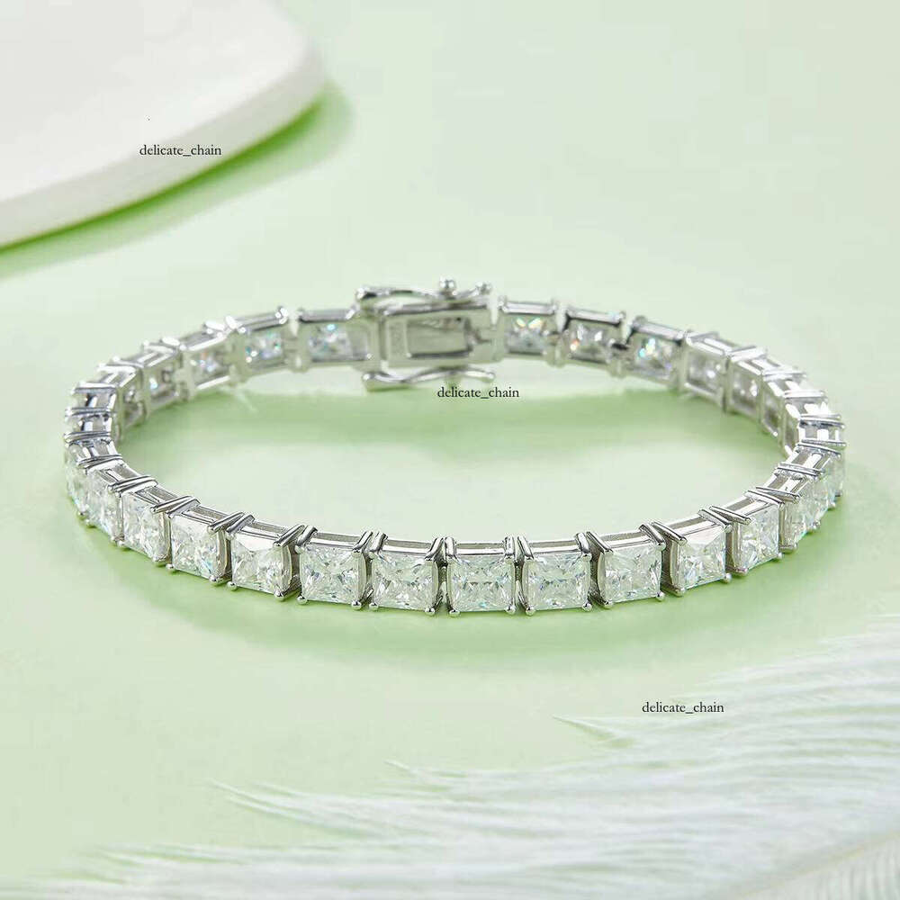 VVS Moissanite Multicolor Fashion Party Gift Jewelry Charm Tennis Chain 925 Sterling Silver Platinum Plated Silicone Clover Bracelet