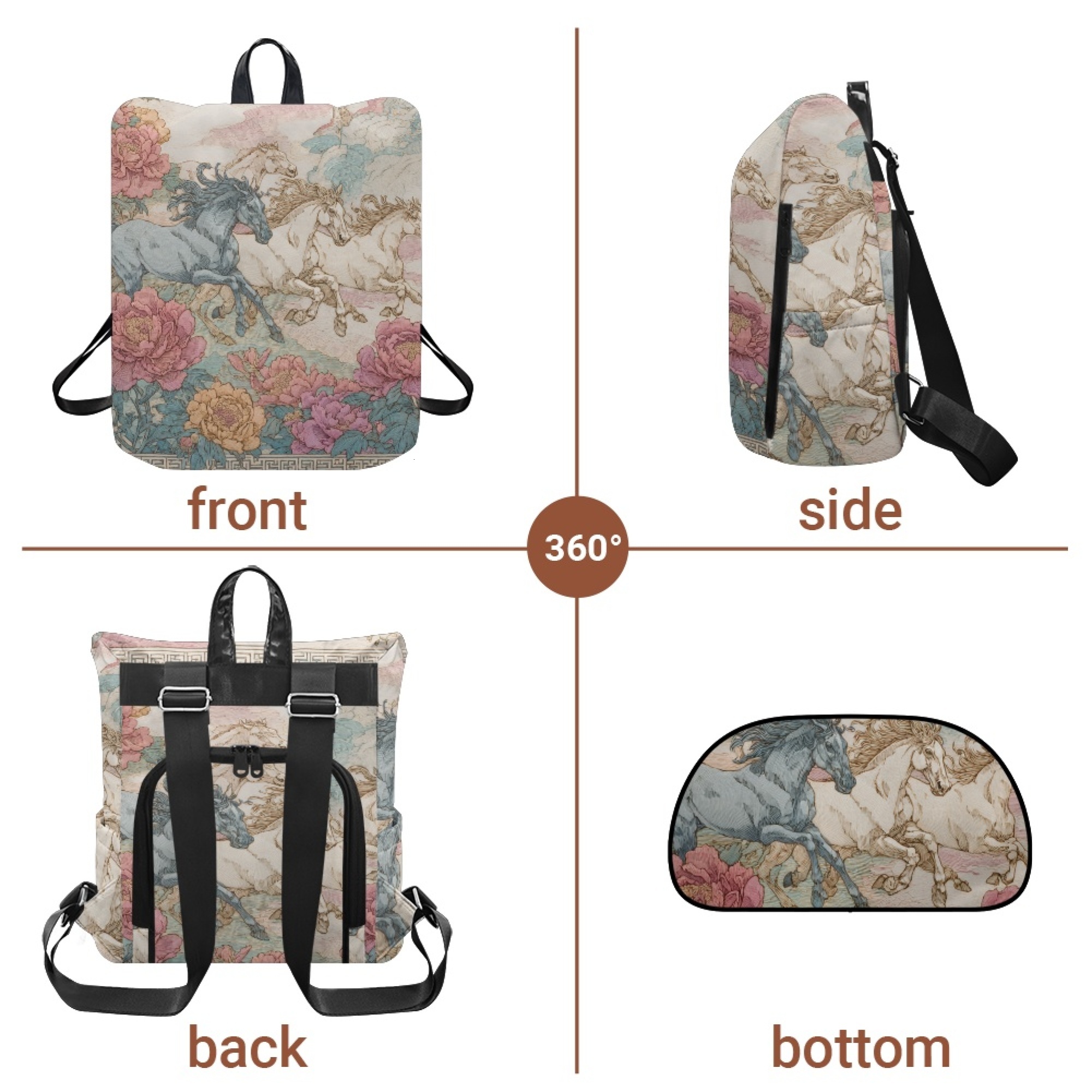 Custom H Designer Fashion Anti Theft Backpack Luxury Horse Pattern Unisex Full Print Backpack Laptop Bag Travel Bag H31