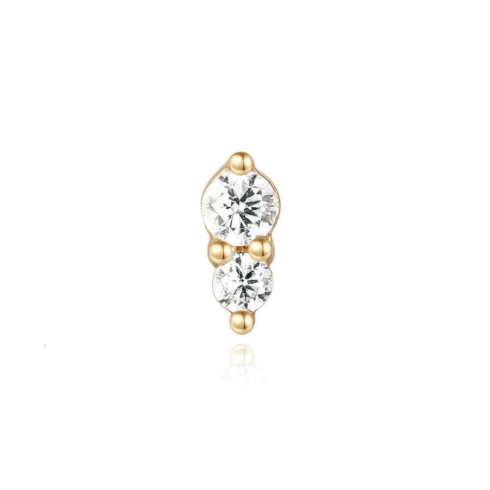 Aide Real 14K Solid Gold 5mm 6.5mm 8mm Size Stud Earring Colors Cubic Oxygen Zircon Mini Simple Piercing Ear Bone Studs Jewelry