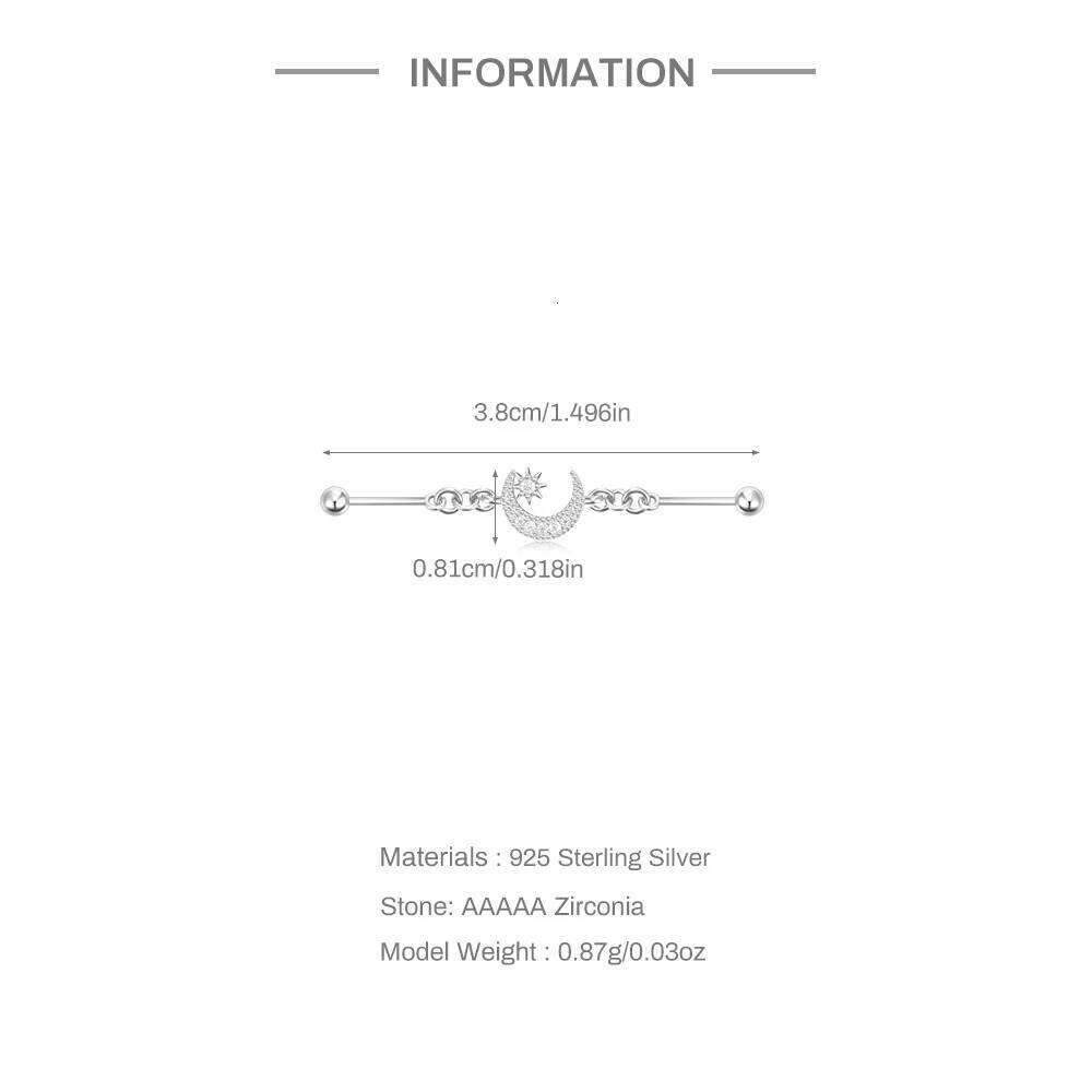 Aide 925 Sterling Silver Industrial Piercing Barbell Moon Butterfly Star Chain Earring Tragus Cartilage Exaggerated Punk Jewelry