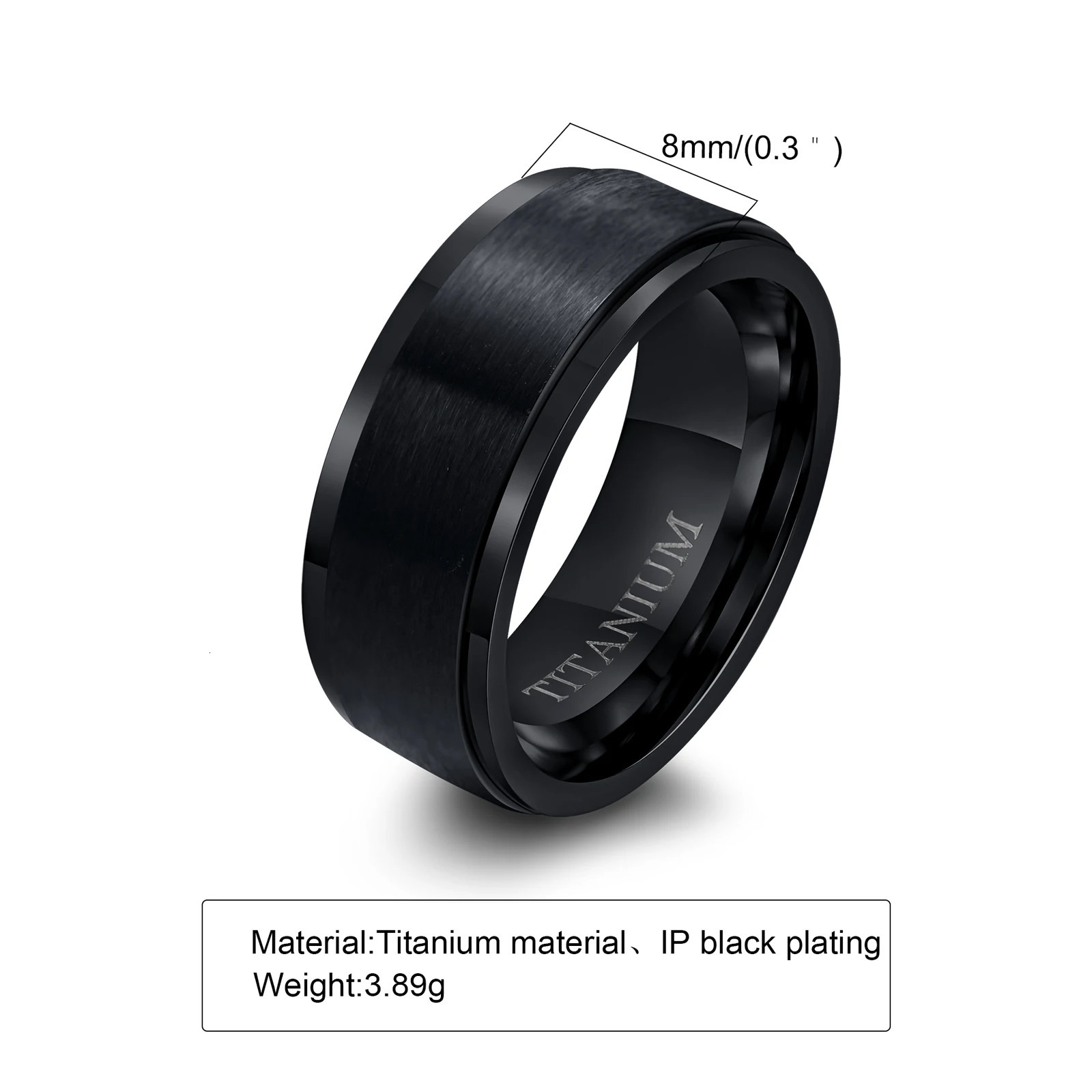 Vnox 8mm Black Ring for MenSimple Matte Surface Wedding Band US Size 7- 12 251230