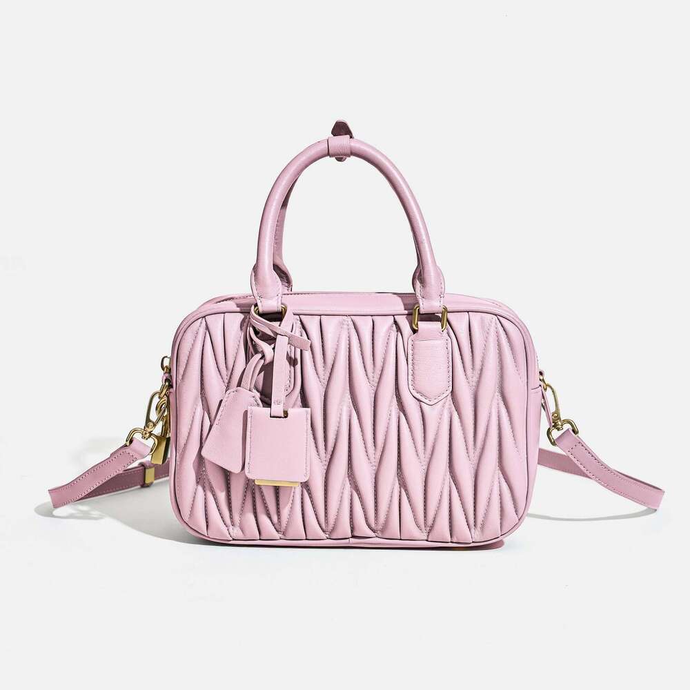2024 New Women's Sheepskin Pleated Bowling Niche High-end Boston Popular Handbag Crossbody Bag