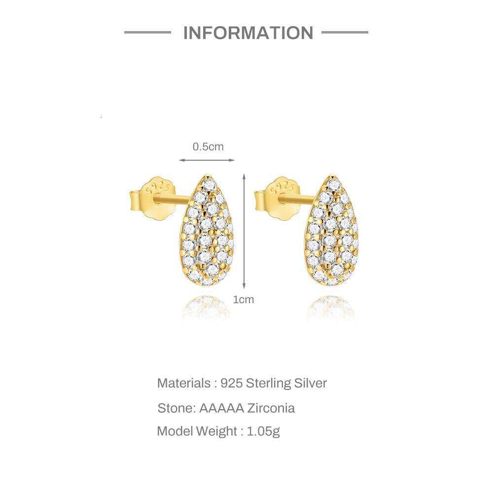 Aide 925 Sterling Silver Minimalist Water Droplet Stud Earrings for Women Vintage Full Zircon Ear Jewelry Wedding New Year Gift