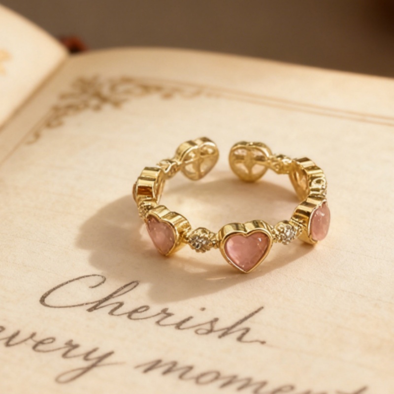 Valentine's Day Bestseller! Romantic Heart Stone Ring - Gold Plated Adjustable Shiny Jewelry Hot Sale