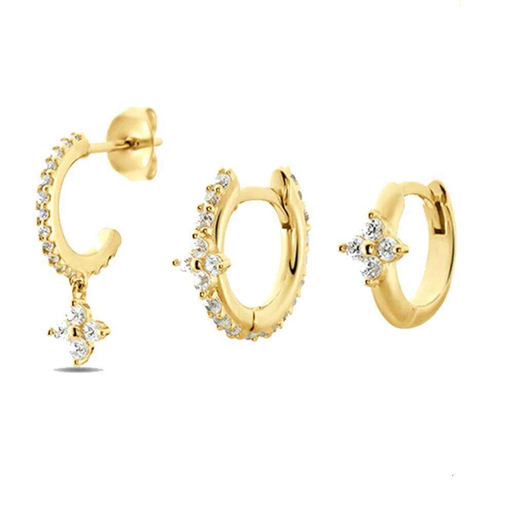 Aide 3PCS Shiny Clearly Zircon 925 Sterling Silver Set For Women 18K Gold Ins Minimalist Earring Fine Jewelry Pendientes