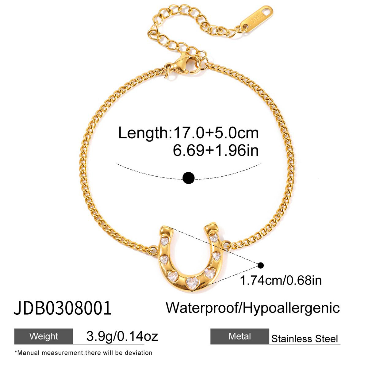 Luxury Brand Designer Jewelry Quiet Designer Classic Style 18K Stainless Steel Lucky Horseshoe Series Heart Zircon Bracelet Jewelry