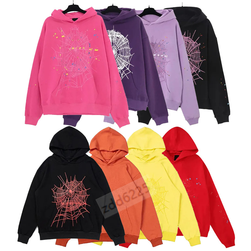 Designer fluffy hoodies Young Thug kids boys girls spider hoodie High Quality Foam Print Web Graphic Pink Sweatshirts y2k Pullovers Designer Hoody Tracksuit