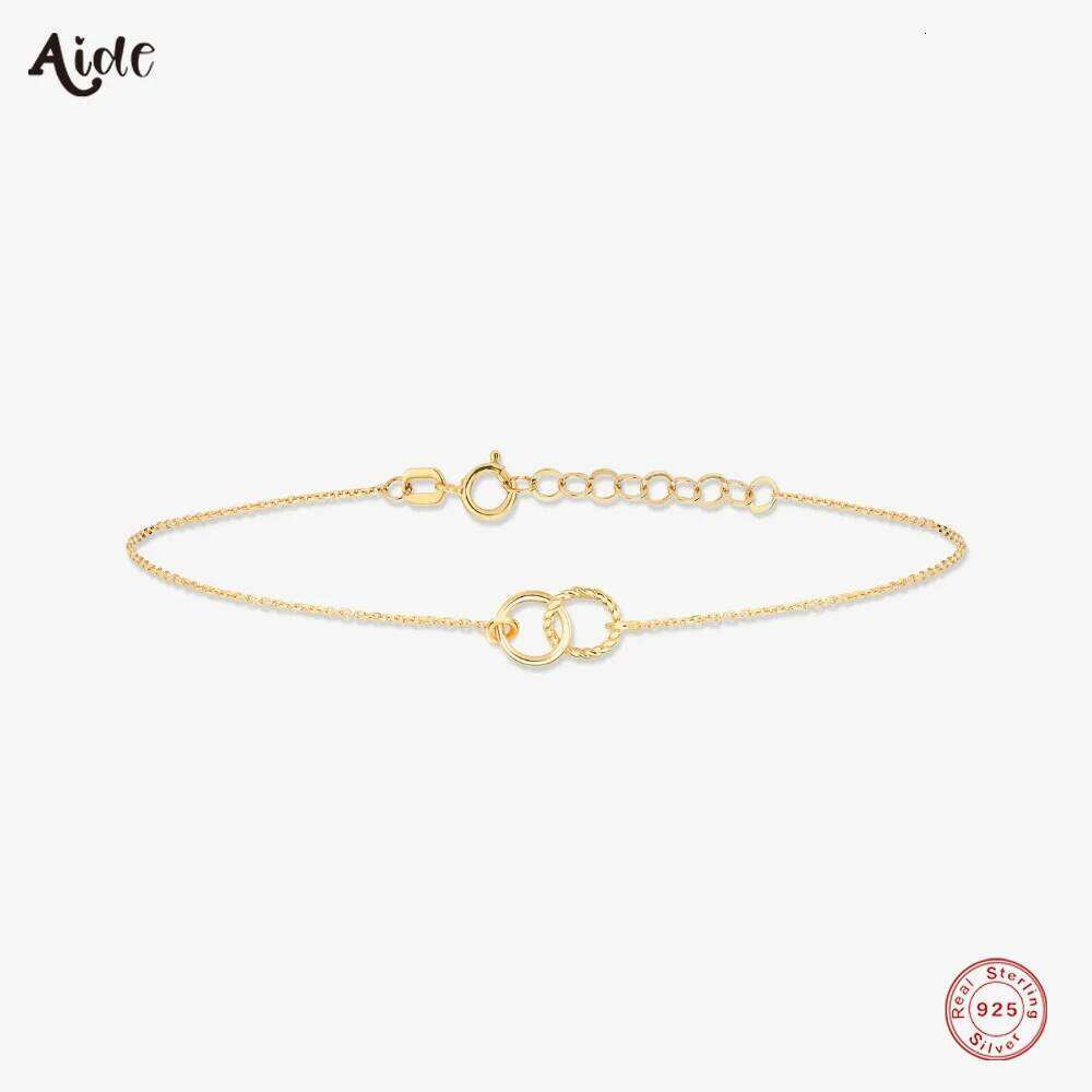 Aide 925 Sterling Silver Unique Double Circle Charm Chain Bracelets For Women Twisted and Smooth Hoops Thin Stackable Bracelet