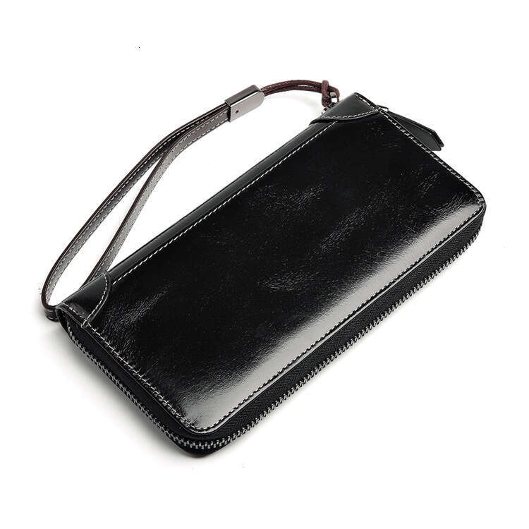 Amazon Retro Men's Wallet Long Zipper Multi-Card Slot Large Capacity Oil Wax Clutch Genuine Leather Coin Purse