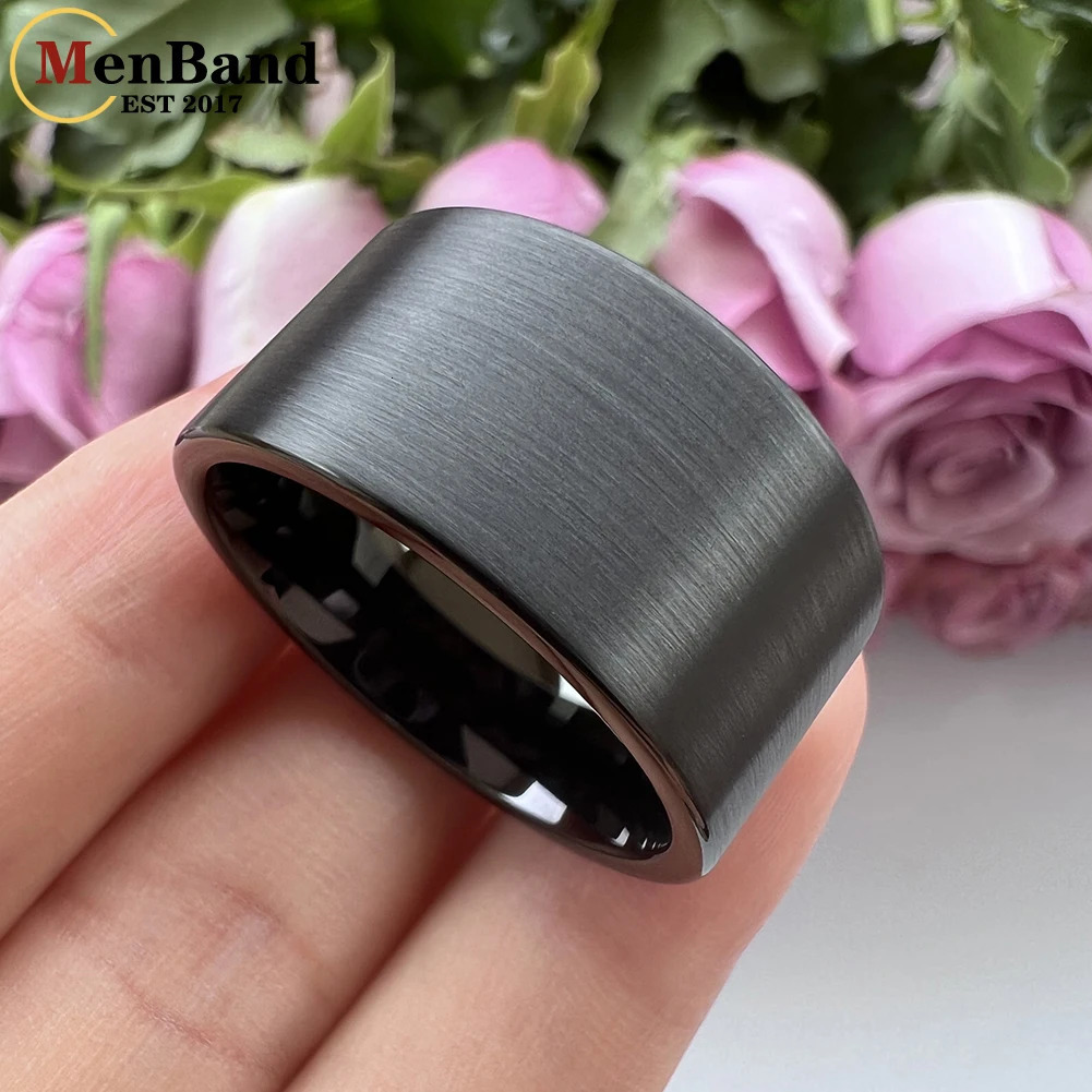 MenBand 10MM 12MM Large Men Ring Black Tungsten Wedding Ring Flat Band And Brushed Finish Comfort Fit 251230