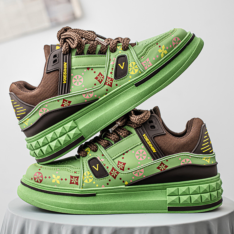 Free Shipping 2026 Spring Men's Platform Sneakers, Fashion Print Chunky Dad Shoes, Thick Sole Comfortable & Versatile Casual Shoes