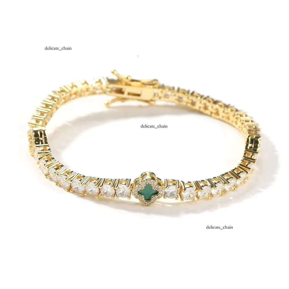 VVS Moissanite UWIN Trendy Mini Size 4-Leaf Pink Clover Tennis Chain Luxurious Women Men Pearl Ice Bracelet Jewelry