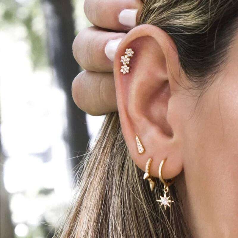 Aide 925 Sterling Silver Clear Black Zircon Crystal Three Flower Stud Earring 2020 Women Fashion Wedding Party Fine Jewelry