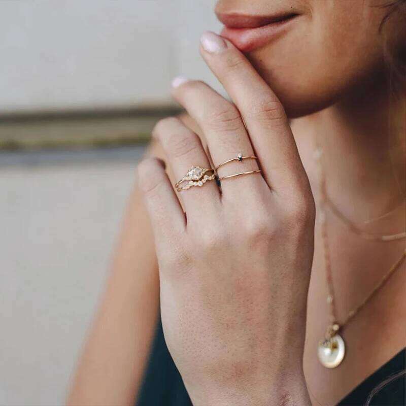 Aide 925 Sterling Silver Gold Single Round Zircon Crystal Rings Women Cubic Zirconia Jeweled Leaf Loop Wedding Engagement Ring