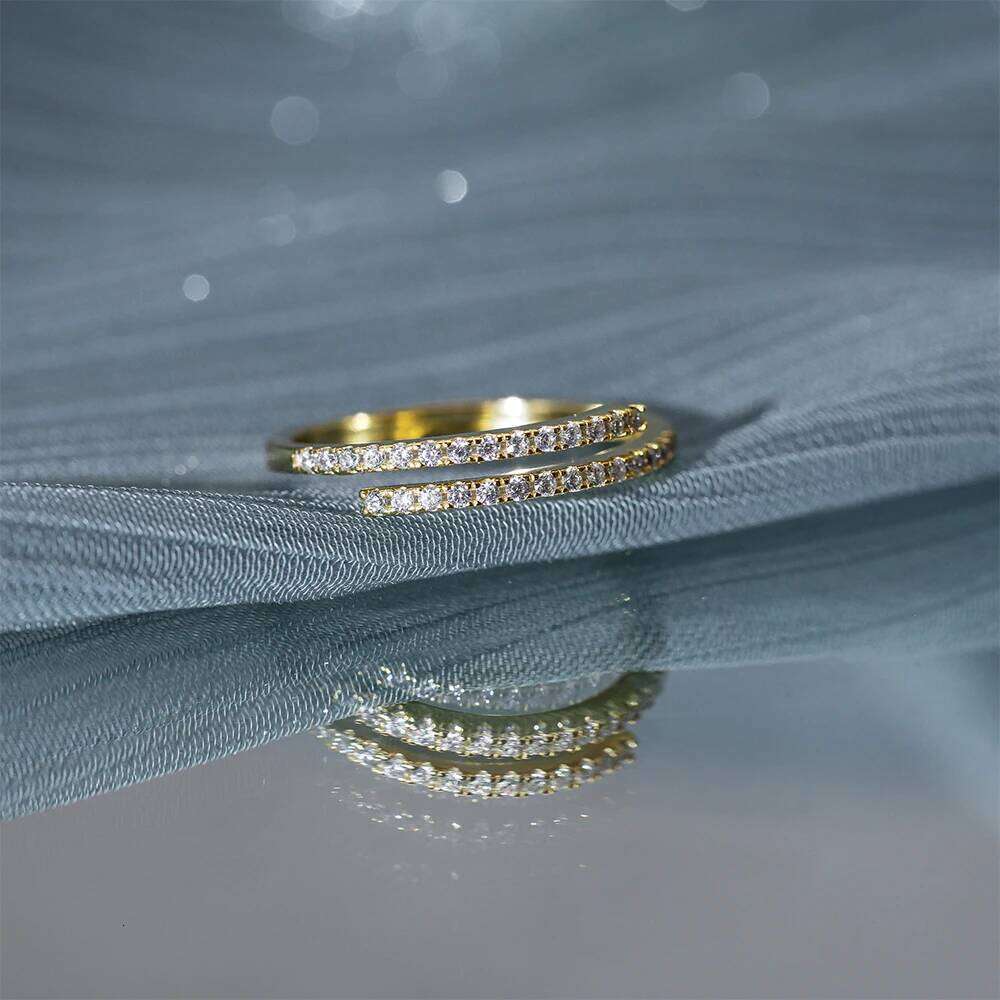 Aide 925 Sterling Silver Double Layers Sparkling CZ Zircon Pave Adjustable Rings For Women Luxurious Versatile Stackable Ring