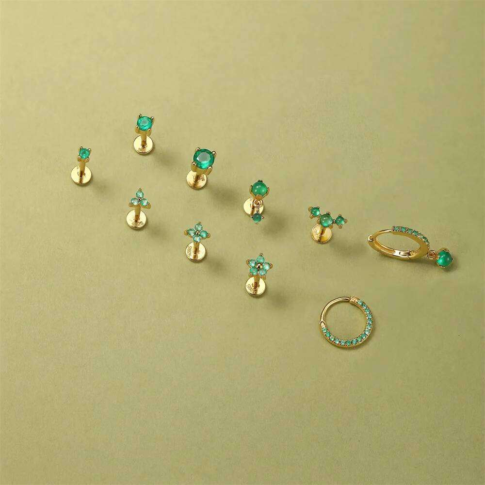 Aide 1PC Natural Chalcedony 925 Sterling Silver Piercing Earrings For Women Simple Green Moss Ear Stud Jewelry Pendientes