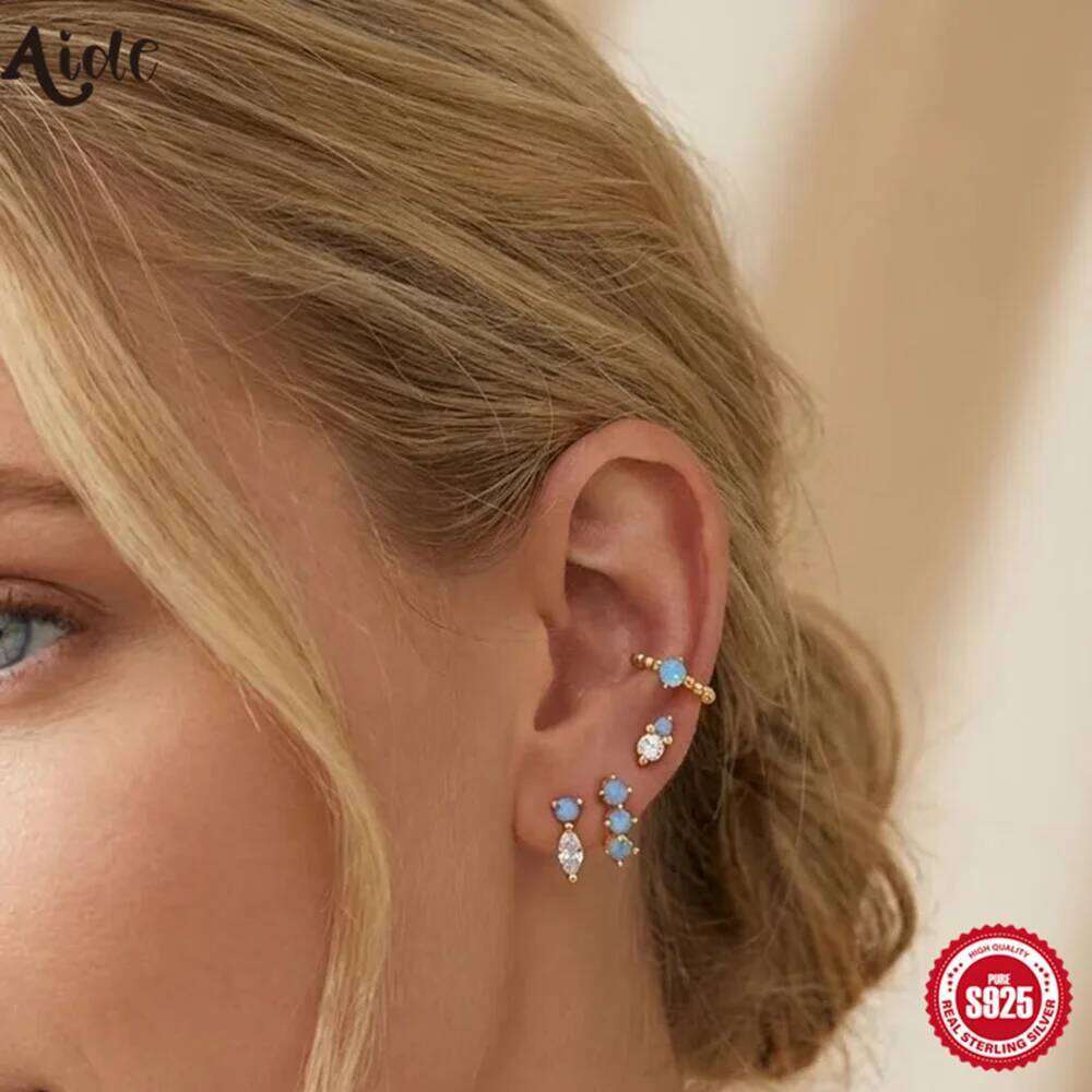 Aide 925 Sterling Silver stud Women Golden European and American Luxury Turquoise Earring Set joyas Anniversary Present