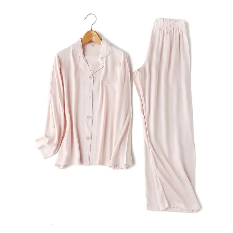 Women Sleepwear Casual Solid Color Long Sleeve Trousers Pajama Set Cotton Viscose Pajamas for 251231