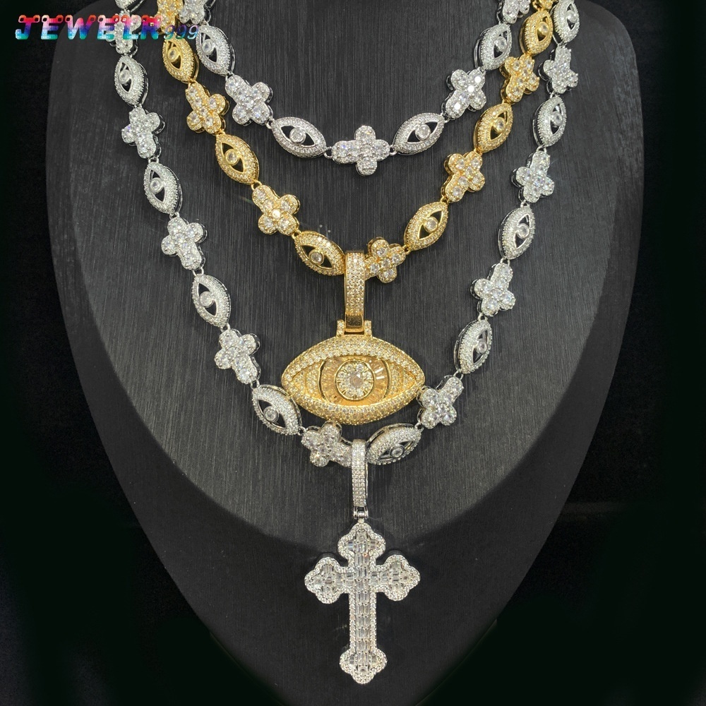 New Eye Cross Necklace with High-end Feel Paired with MoissaniteVVS Diamond Pendant for Mens Hip-hop Necklace