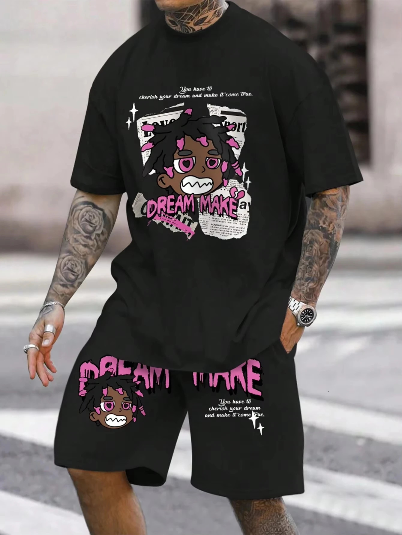 Mens round neck casual summer Tshirt printed with cartoon characters and letter patterns lightweight breathable short sl 251230