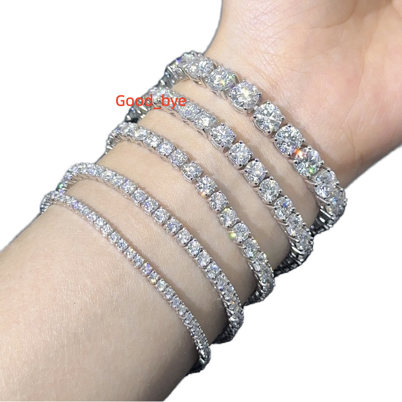 Shinny D VVS Moissanite Diamond Iced Hip Hop Bracelet Rhodium Plated 2mm-5mm LAB Tennis Bracelet for Gift or Party