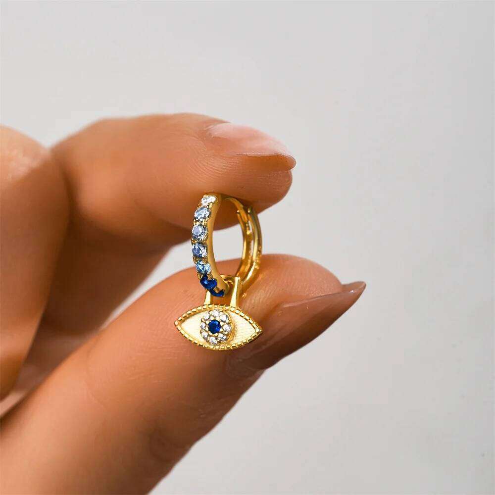 Aide Turkey Evil Eye Stud For Women Zircon Crystal Jewelry 925 Sterling Silver Punk Vintage Chain Earrings Female Gift