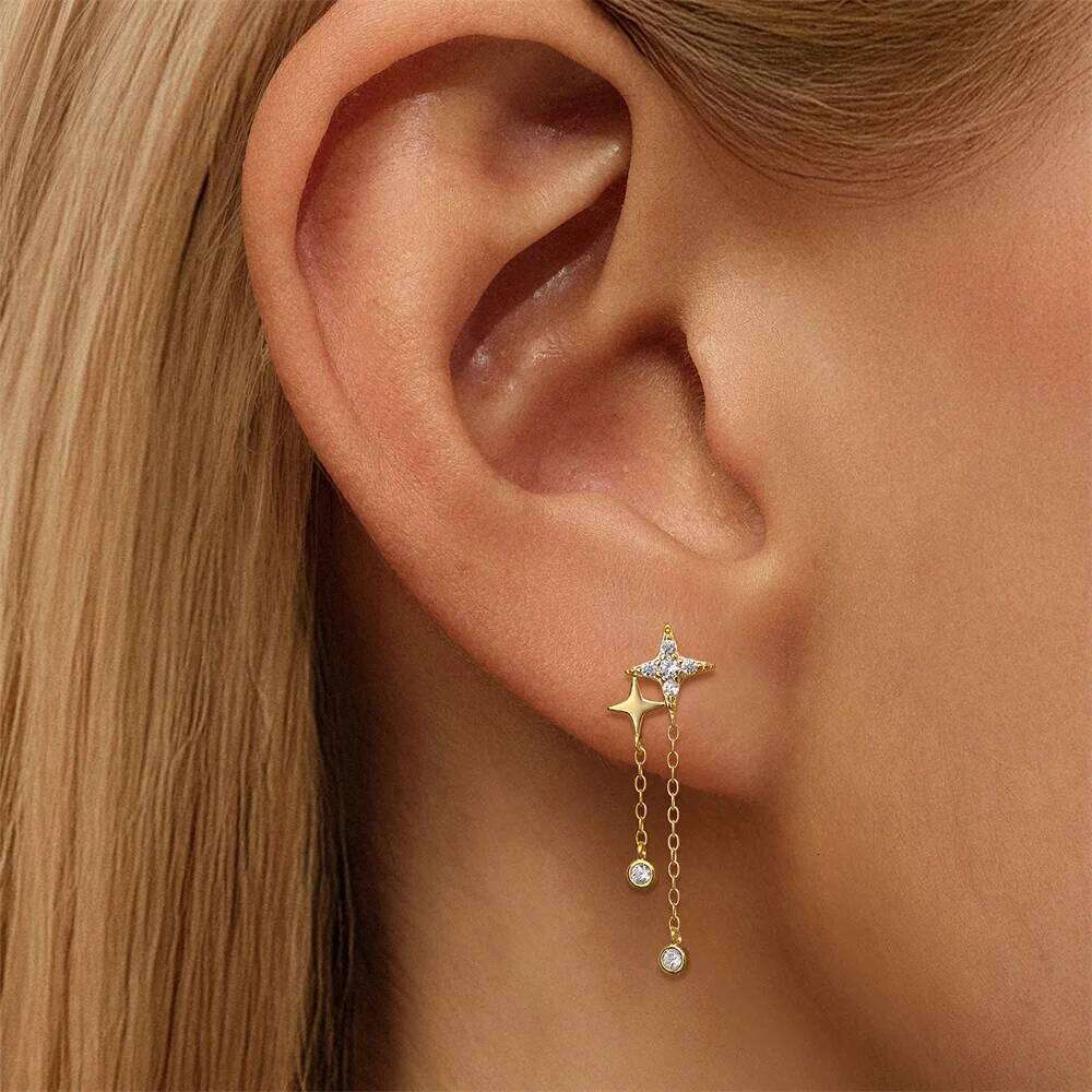 Aide Four-leaf Zircon Long Chain Tassel 925 Sterling Silver Drop For Women 18K Gold Minimalism Earrings Fine Jewelly