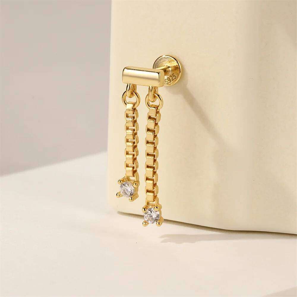 Aide 925 Sterling Shiny Silver Star Moon Pendant Chain Tassel Piercing Flat Back Earrings for Woman Handmake Korea Jewelry 1pc