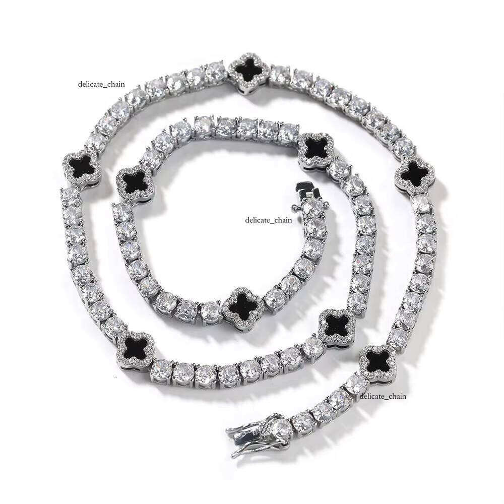 VVS Moissanite Four-leaf Clover Necklace 3mm 4mm Platinum Plated Straight Tennis Chain Unisex Jewelry