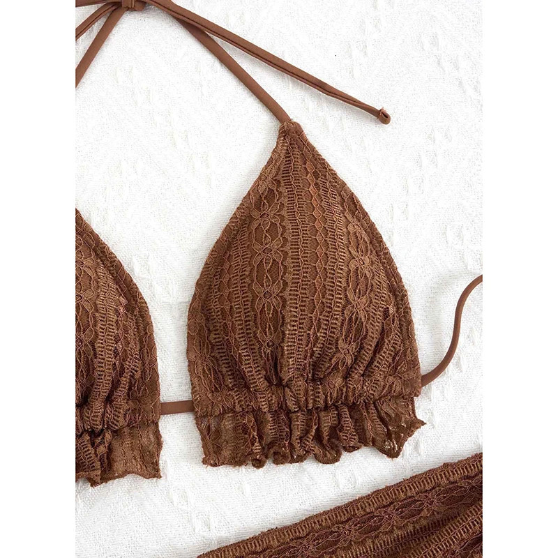 Sexy Bikini Set Bathing Suit Women Triangle Spliced Ruffles Halter Push Up Bandage Cover Beachwear 3 Piece Swimsuit 251231